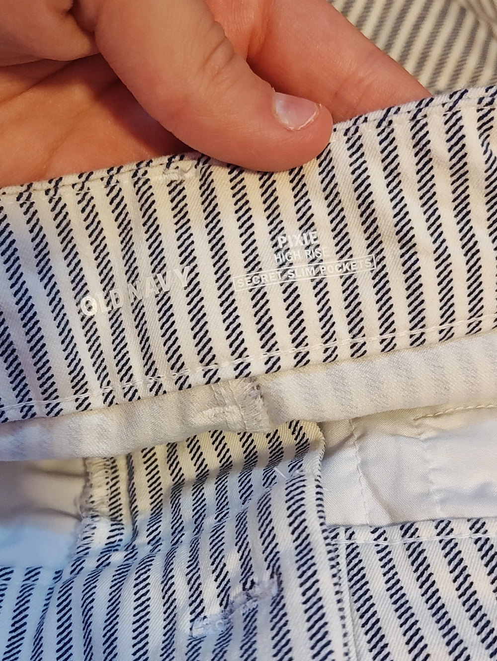 Striped Slim Fit Women’s Dress Pants — White & Navy - Picture 3 of 4